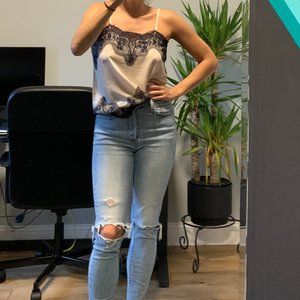 Storia silky camisole with lace trim